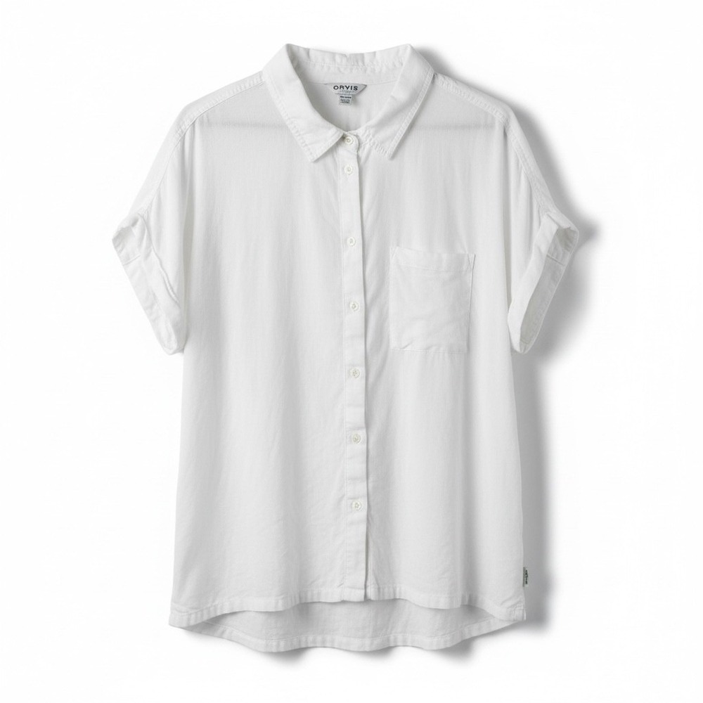 Orvis Classic Collection White Linen Rayon Short‎ Sleeve Button Down Shirt XXL